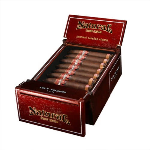 Buy Natural Dirt Torpedo by Drew Estate Online: Natural by Drew Estate is an exotic blend of tobacco from aroun the world. Using tobaccos from Nicaragua to Syria, to Turkey and elsewhere. Each size is unique ranging from mild to strong. The Natural line has a profile like that of non-aromatic / English blend pipe tobacco (not the cherry flavored stuff). If you enjoyed the aroma of your Grandpa's pipe, you may just love this cigar.