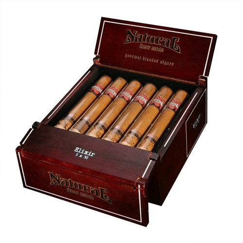 Buy Natural Elixir 5-50 Crystal by Drew Estate Online: Natural by Drew Estate is an exotic blend of tobacco from around the world. Using tobaccos from Nicaragua to Syria, to Turkey and elsewhere. Each size is unique ranging from mild to strong. The Natural line has a profile like that of non-aromatic / English blend pipe tobacco (not the cherry flavored stuff). If you enjoyed the aroma of your Grandpa's pipe, you may just love this cigar.
