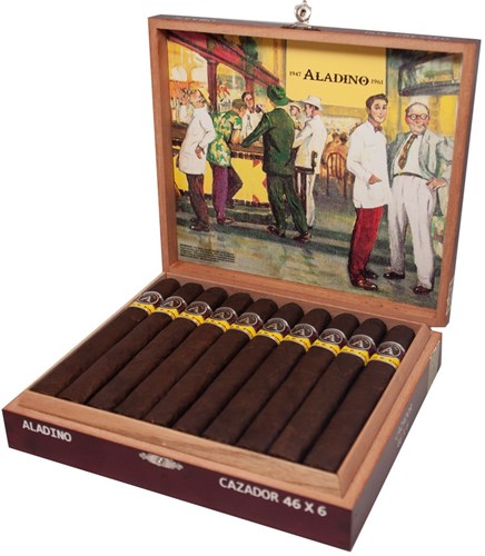 Buy Aladino Maduro Cazador Online at Small Batch Cigar:  This "authentic corojo" puro is a features a maduro wrapper in a box pressed vitola.