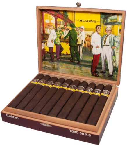 Buy Aladino Maduro Toro Box Pressed Online at Small Batch Cigar:  This "authentic corojo" puro is a features a maduro wrapper in a box pressed vitola.