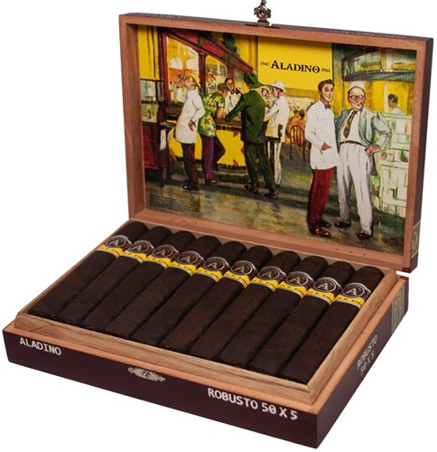 Buy Aladino Maduro Robusto Box Pressed Online at Small Batch Cigar:  This "authentic corojo" puro is a features a maduro wrapper in a box pressed vitola.