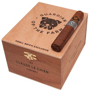 Buy Guardian of the Farm Claude Le Chien: a Nicaraguan puro that uses a Corojo Rosado wrapper, a Corojo 99 binder and a filler blend of corojo 99 and criollo 98,  in a box press format, tobacco sourced from the AGANORSA farms owned by Casa Fernández.