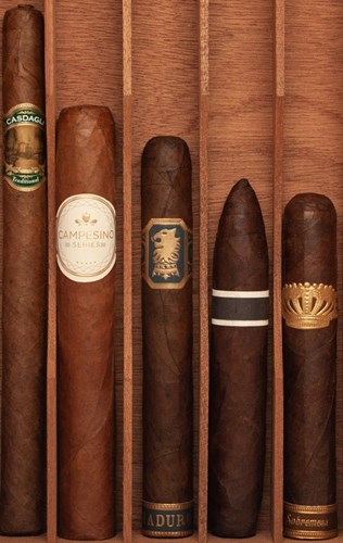 Buy Size Matters Sampler Online: A sampler featuring cigars from Drew Estate, Dunbarton Tobacco & Trust, RoMa Craft Tobac, Casdagli Cigars, and Campesino cigars.  This sampler is built to showcase how size difference affects the taste and overall smoking experience of a cigar.