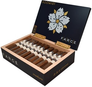 Buy FARCE Maduro Corona by Room 101 Online: this Room 101 Farce blend features a Mexican San Andres wrapper over a Ecuadorian Sumatra and three fillers!