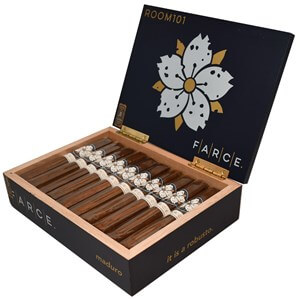 Buy FARCE Maduro Robusto by Room 101 Online: this Room 101 Farce blend features a Mexican San Andres wrapper over a Ecuadorian Sumatra and three fillers!