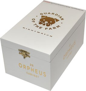 Buy Guardian of the Farm Nightwatch Orpheus Online: a Nicaraguan puro that uses a Corojo Maduro wrapper, a Corojo 99 binder and a filler blend of corojo 99 and criollo 98,  in a 6 x 44 Corona Gorda format, tobacco sourced from the AGANORSA farms owned by Casa Fernández.