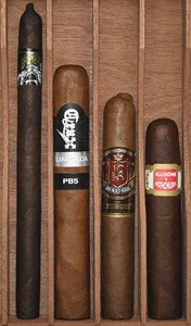 Buy Tasting Notes Leather Sampler Online:  Five cigars which feature tasting notes of leather in different capacities, from Illusione Cigars, Crux Cigars, Drew Estate Cigars, Black Label Trading Company, and Jas Sum Kral Cigars.