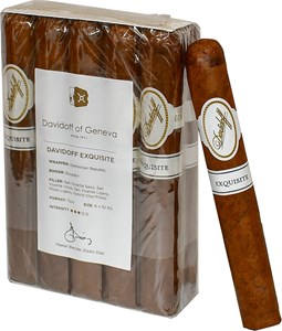 Buy Davidoff Exquisite Online: blended by Davidoff Master Blender Eladio Diaz. The Exquisite features a Domincan wrapper over a Ecuadorian binder and is medium to fill body in a 6 x 52 Toro. 
