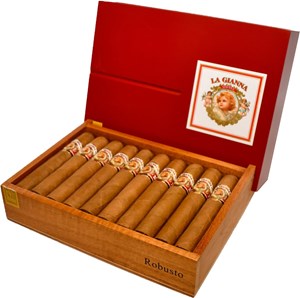 Buy La Gianna Robusto Online at Small Batch Cigar: This 5 x 50 comes in a Connecticut Shade wrapper over Honduran binder and filler.	