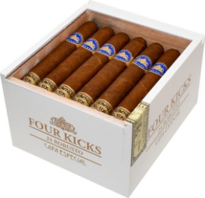 Buy Crowned Heads Four Kicks Capa Especial Robusto Cigars Online: Four Kicks was originally launched with an Habano wrapper that Jon Huber and Mike Conder preferred. Capa Especial uses the Sumatra wrapper that E.P. Carrillo preferred on Four Kicks over a decade ago