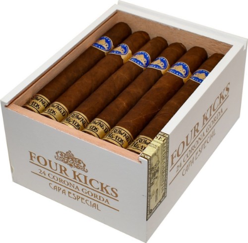 Buy Crowned Heads Four Kicks Capa Especial Corona Gorda Cigars Online:Four Kicks was originally launched with an Habano wrapper that Jon Huber and Mike Conder preferred. Capa Especial uses the Sumatra wrapper that E.P. Carrillo preferred on Four Kicks over a decade ago