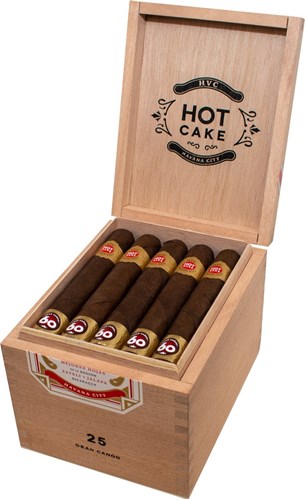 Buy HVC Hot Cake Gran Canón Online: The HVC Hot Cake is produced by the world famous AGANORSA and uses a Mexican San Andres wrapper with corojo binder and fillers.