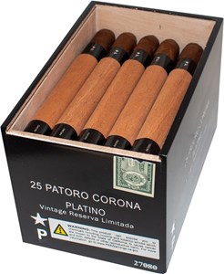 Buy Patoro Platino Corona Online: The ambitious Platino line of Patoro shows a spicy character with richness of flavors, delivering delicious earthy and coffee notes. Nice pepper aroma with smooth leather undertones.