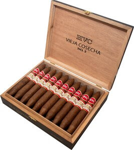 Buy HVC Vieja Cosecha No.2 Online: The Vieja Cosecha No. 2 features five year aged Aganorsa tobacco, forming a Nicaraguan puro in a beautiful figurado shape.