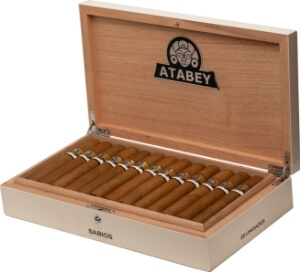 Buy Atabey Sabios Online: One of the newest sizes to the Atabey line by United Cigars, this 4 1/2 x 52 cigar has an undisclosed composition.	
