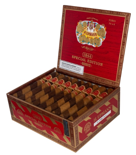 Buy H. Upmann 1844 Special Edition Barbier Toro Online: featuring a special barber pole inspired wrapper, with a blend of nicaraguan and indonesian tobaccos inside!