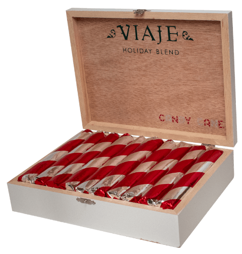 Buy Viaje Candy Cane 2023 Online: featuring a barberpole version of Viaje's Holiday blend the Candy Cane is a special Holiday release by Viaje Cigars!